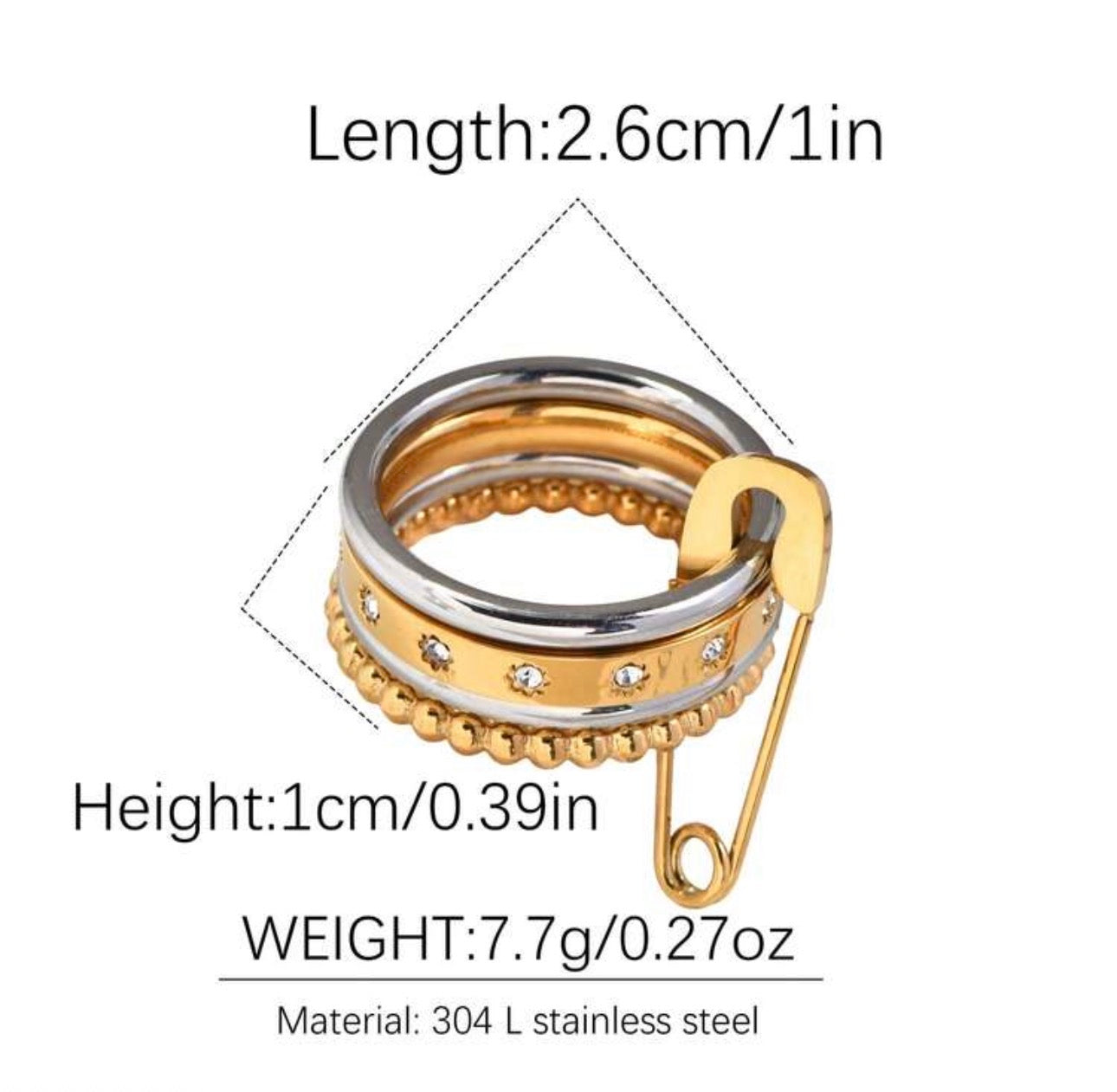 12 pieces stainless steel gold color  cubic zirconia ring￼waterproof