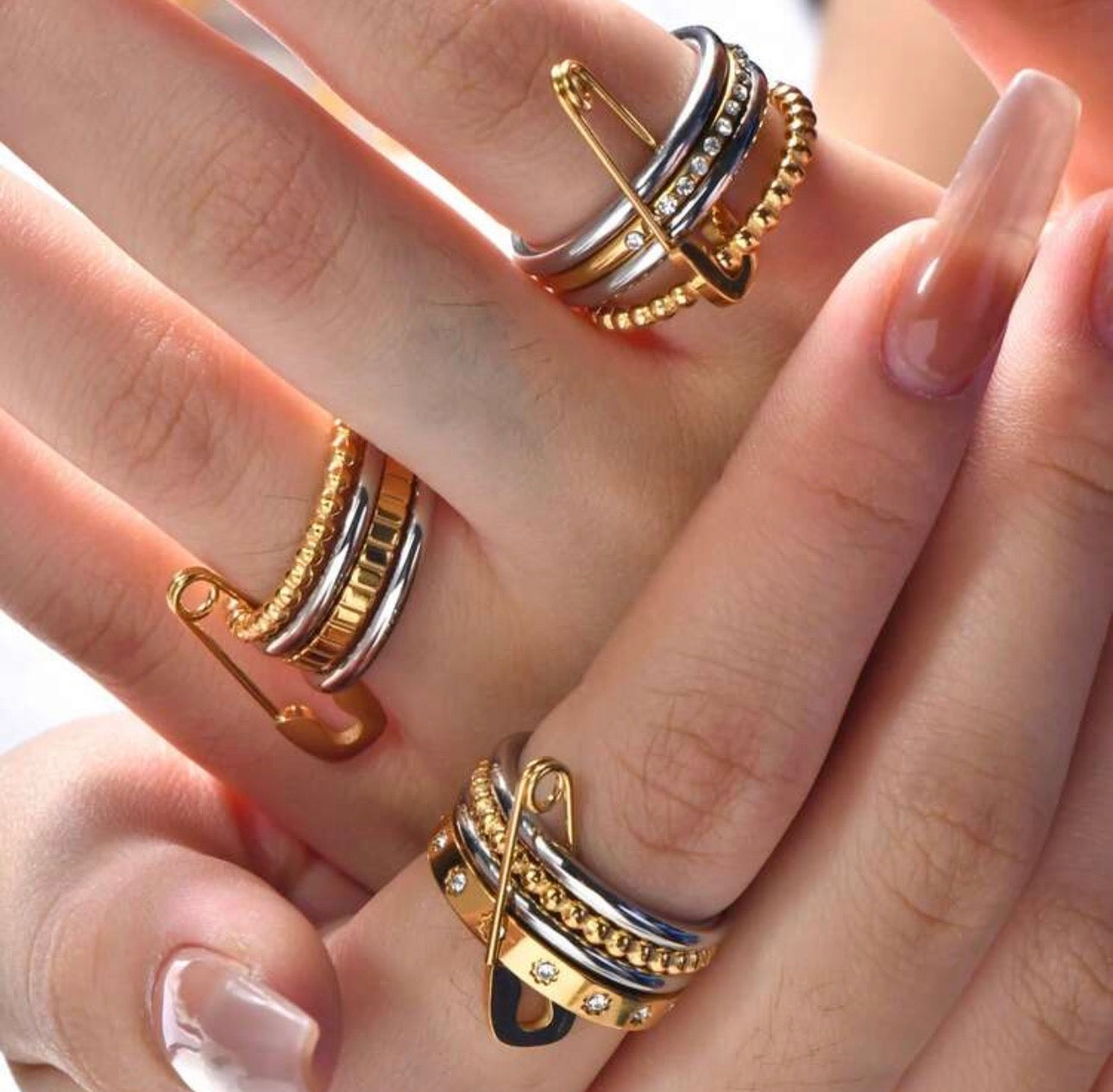 12 pieces stainless steel gold color  cubic zirconia ring￼waterproof