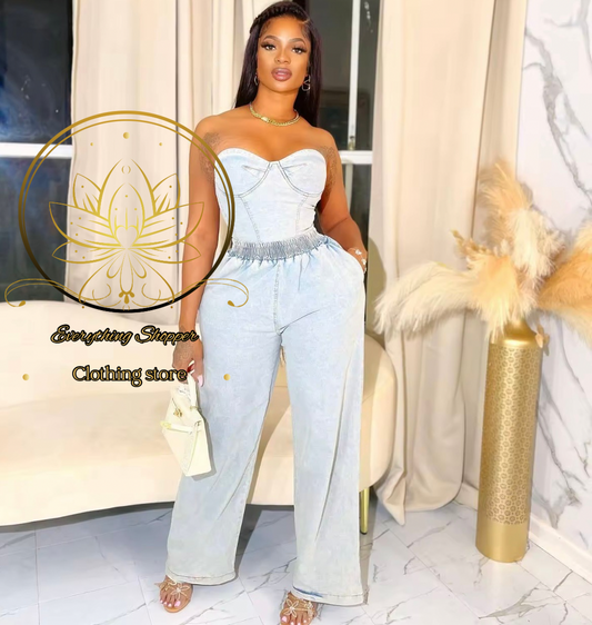 Two piece stack Jean outfit-light blue