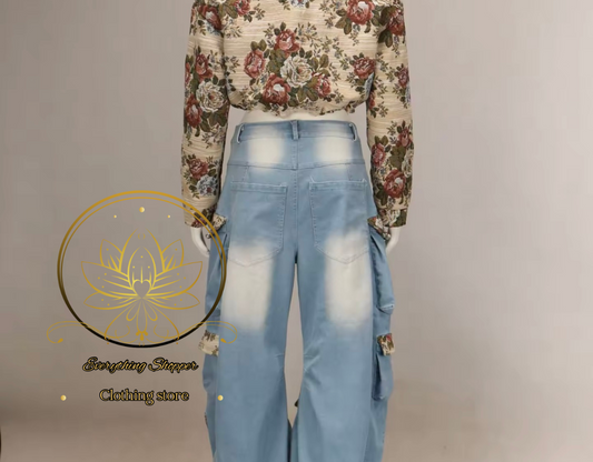 Baroque print short sleeve T-shirt set”
