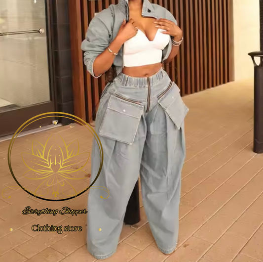 Utility streetwear 2-piece set- charcoal gray