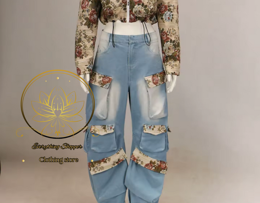 Baroque print short sleeve T-shirt set”